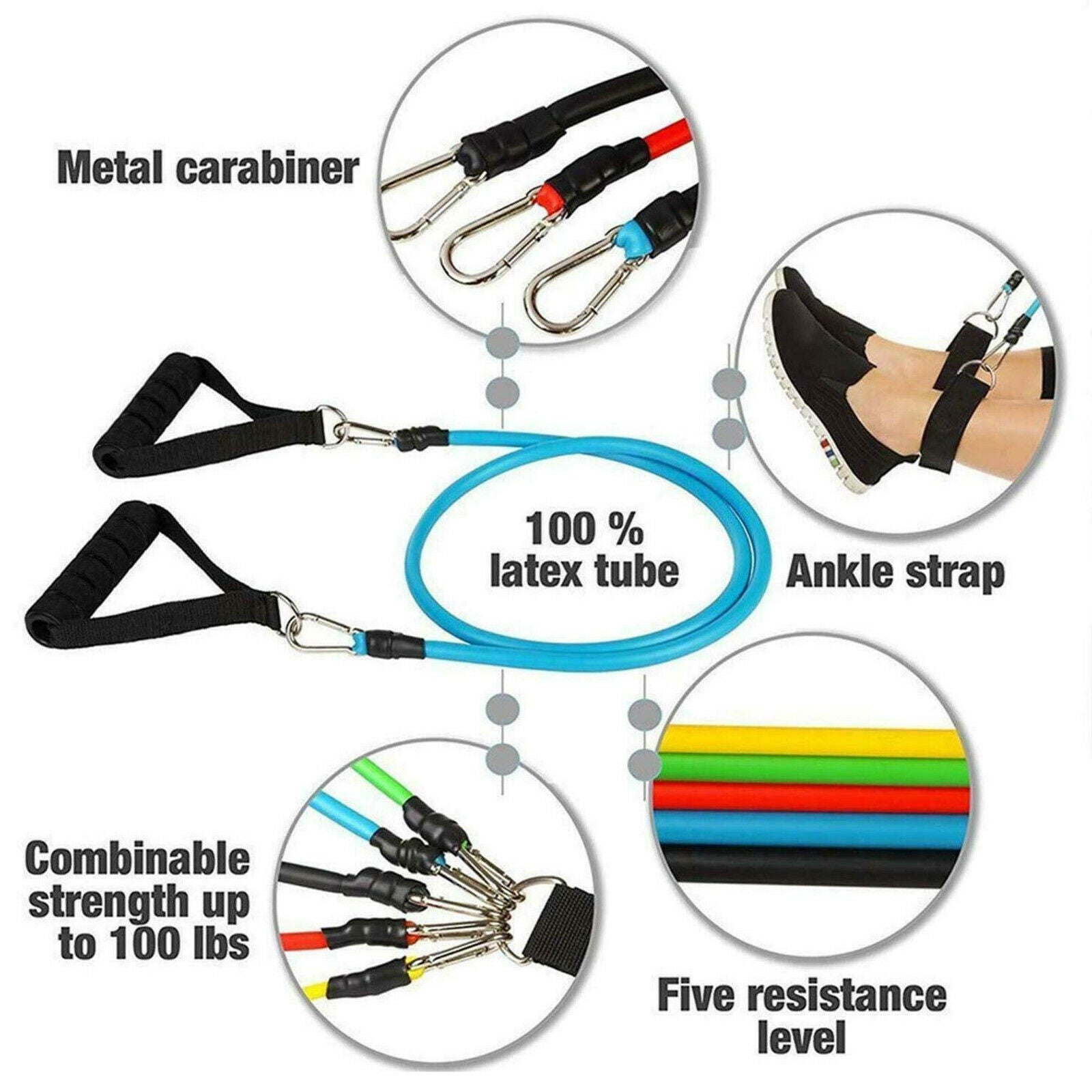 12PCS SET RESISTANCE BANDS WORKOUT EXERCISE CROSSFIT FITNESS YOGA TRAINING TUBES